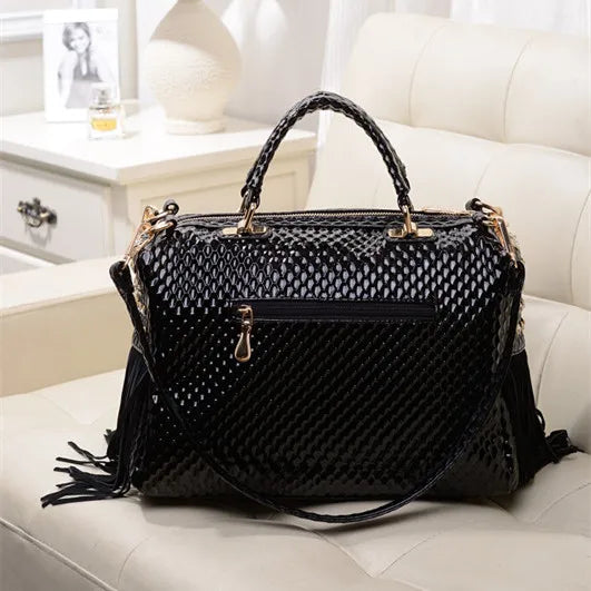 Genuine Leather Tassel Fashion Rhinestone Large Capacity Female Shoulder Crossbody Bags