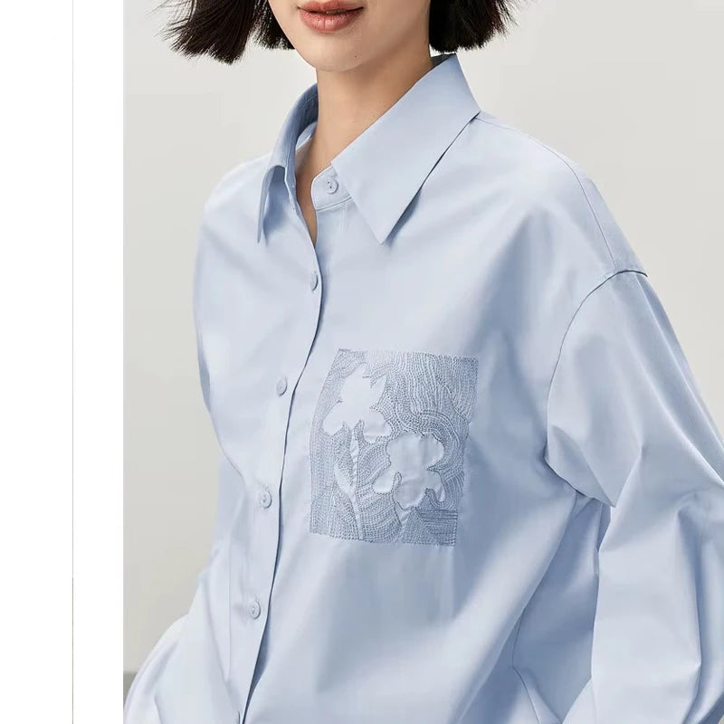 Autumn Loose Fit Drop Long Sleeve Simple Commute Shirts