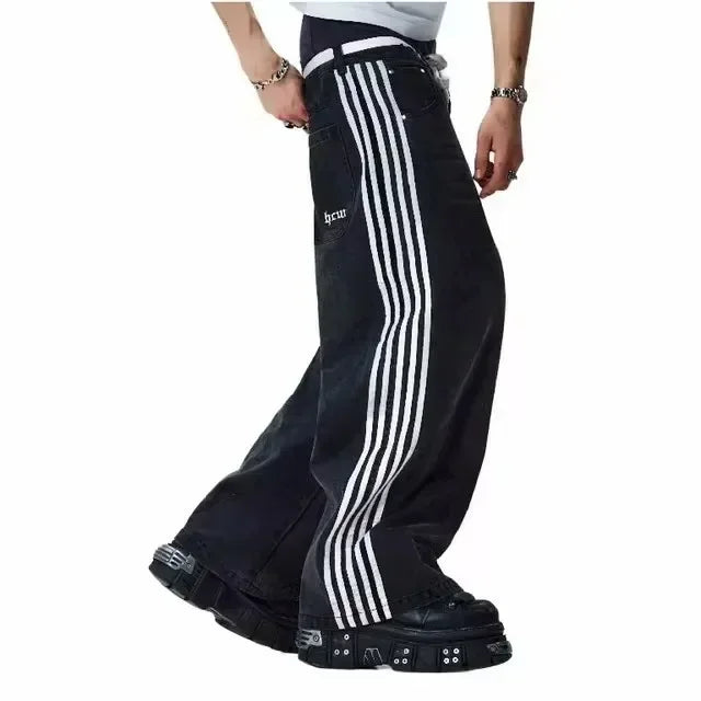 Men Harajuku Hip Hop Cross Graphic Jeans