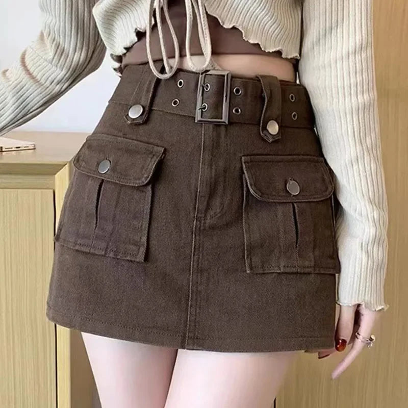 Lucyever High Waist Mini Skirt with Belt Short Culotte Skirt