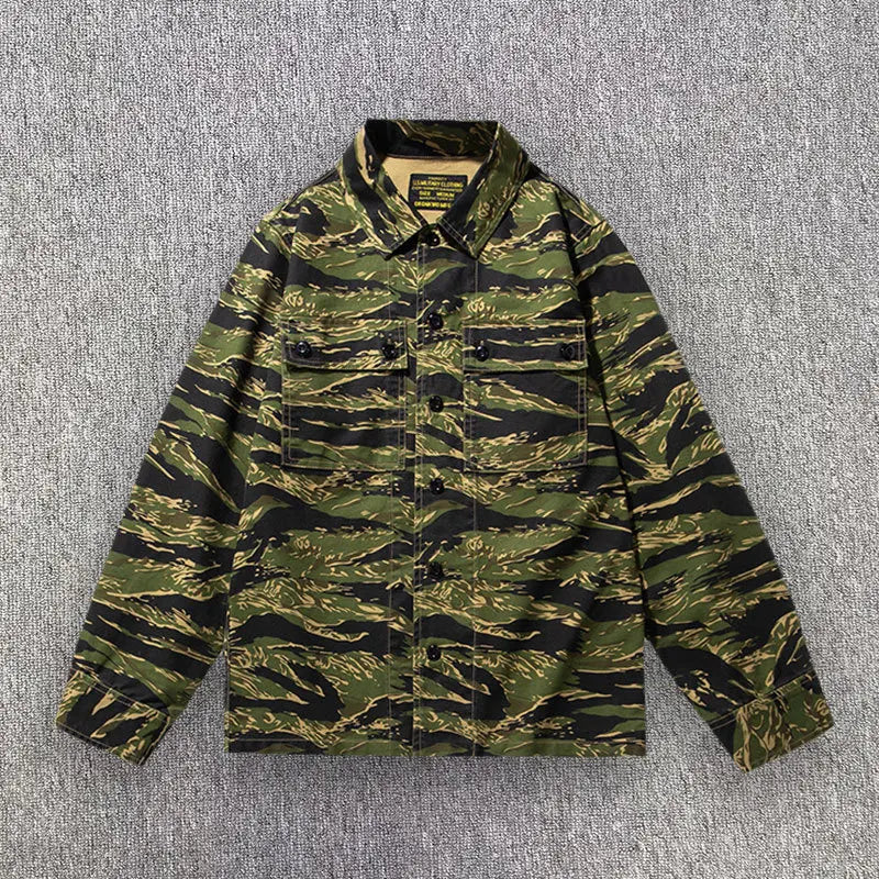 Herren-Cargohemd mit Tigerstreifen und Camouflage-Muster