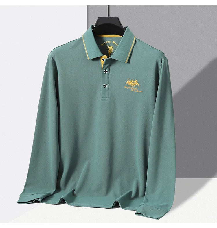 Neues Herren-T-Shirt mit klassischem Kragen und Stickerei, modisch, lässig, langärmelig