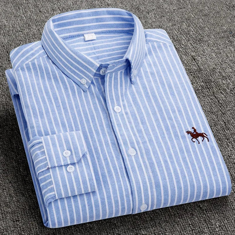 DVEL Men’s Oxford Shirt Long Sleeve Pure Cotton Stripe Colour