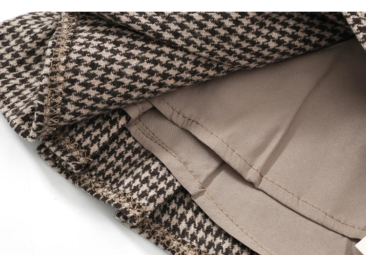 Y2K Low Rise Houndstooth Mini Skirt with Belt Woolen Pleated Mini