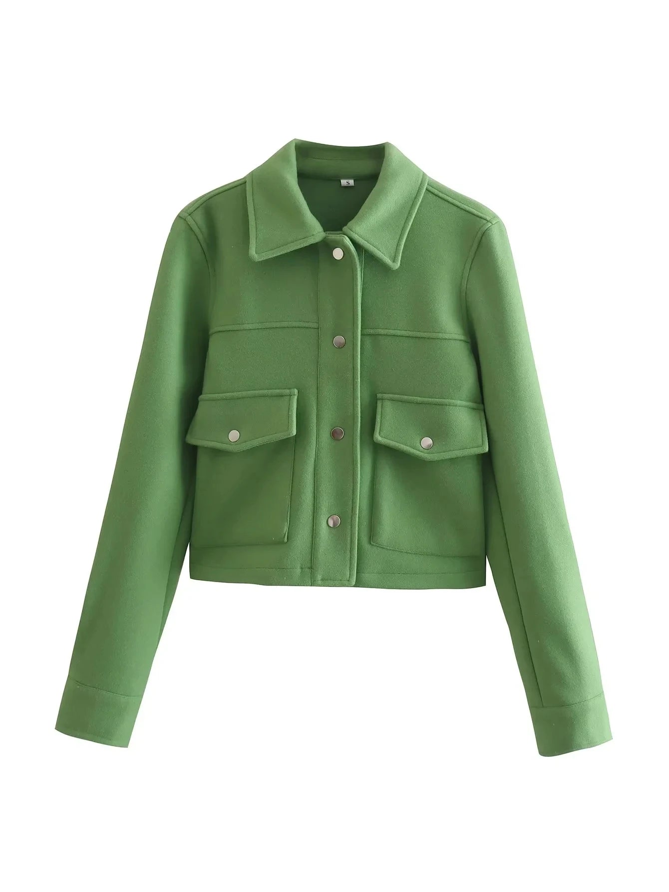 Womens Autumn Fashion Solid Front Pockets Button Long Sleeve Jacket