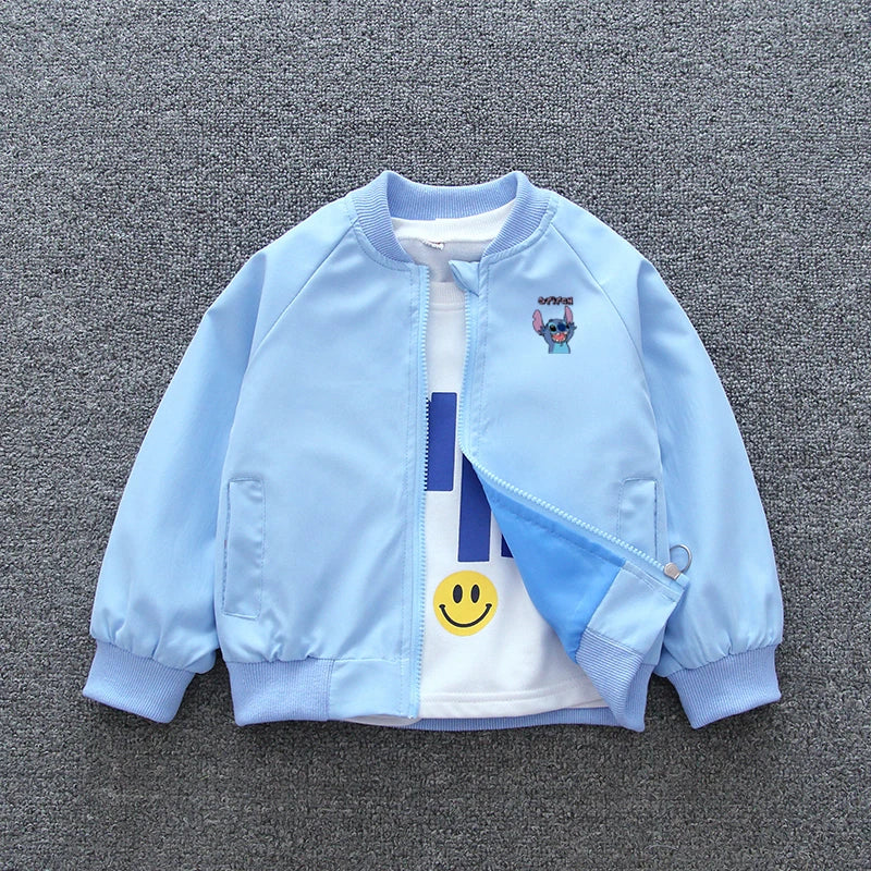 Children Boy Cartoon Lilo and Stitch Zipper Long Sleeve Windproof Outerwear