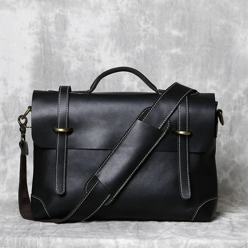 Men's Top Layer Cowhide Briefcase Crazy Horse Leather Bag