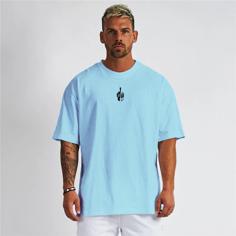 Mesh Oversized T-Shirt Herren Überschnittene Schultern Halbarm