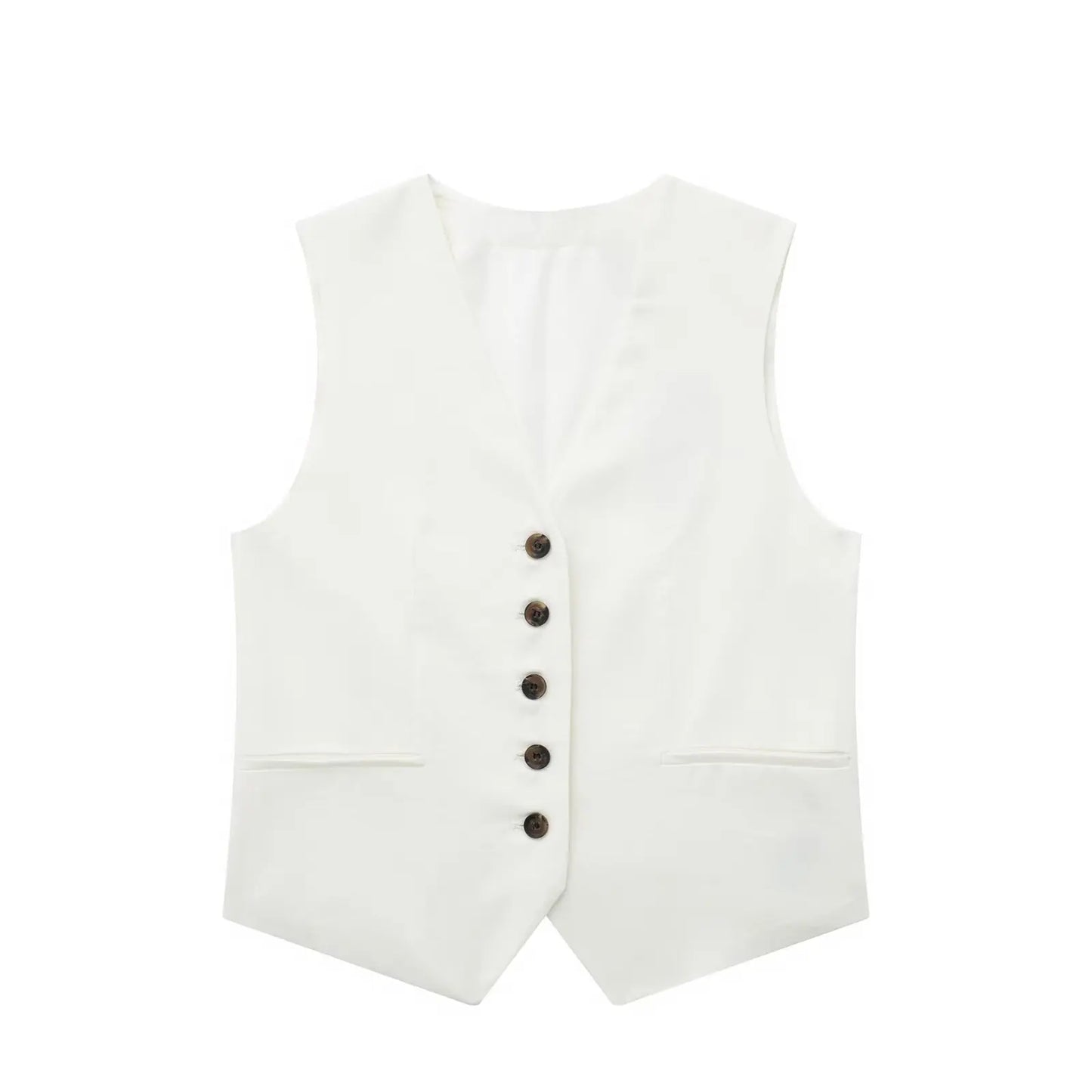 Women Fashion Plain Linen Tops Vest