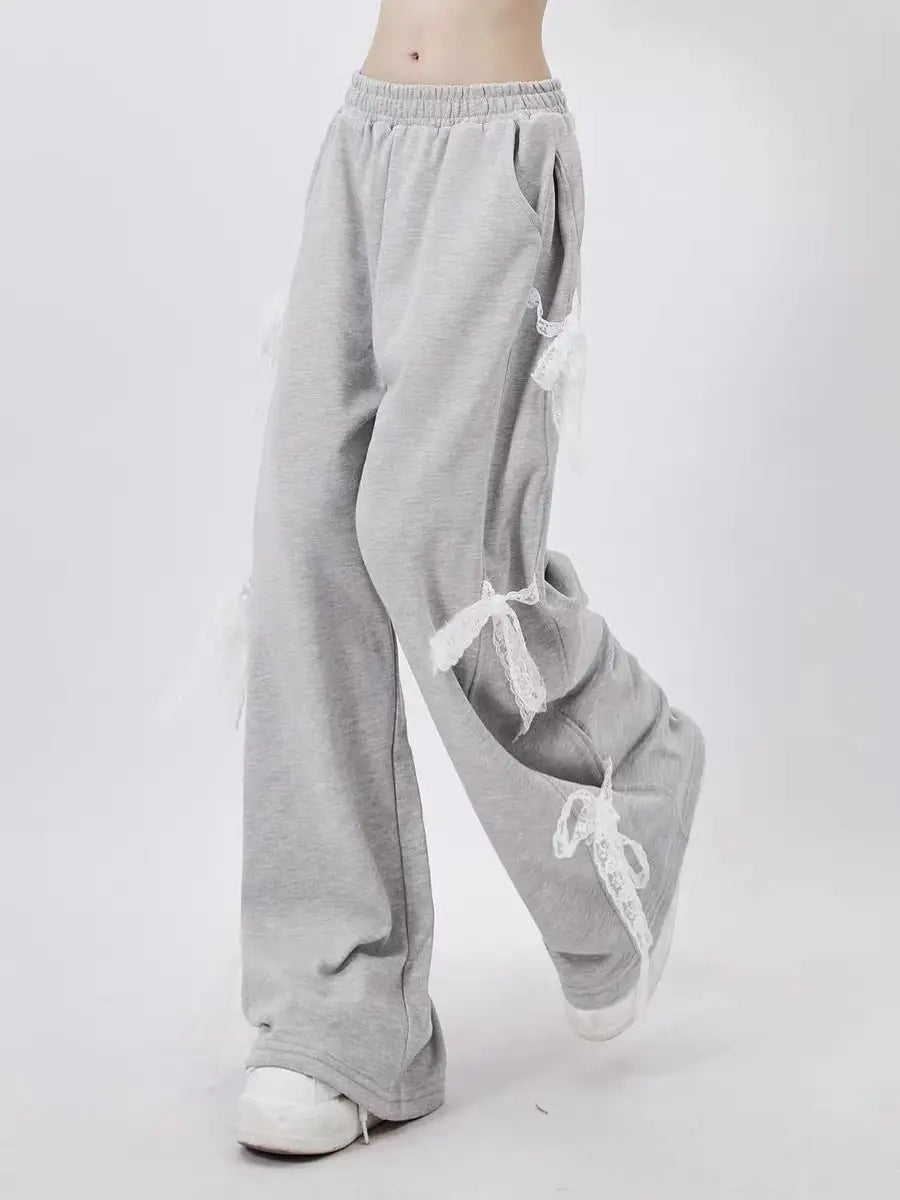 Graue Hose mit Schnürung aus Spitze für Damen