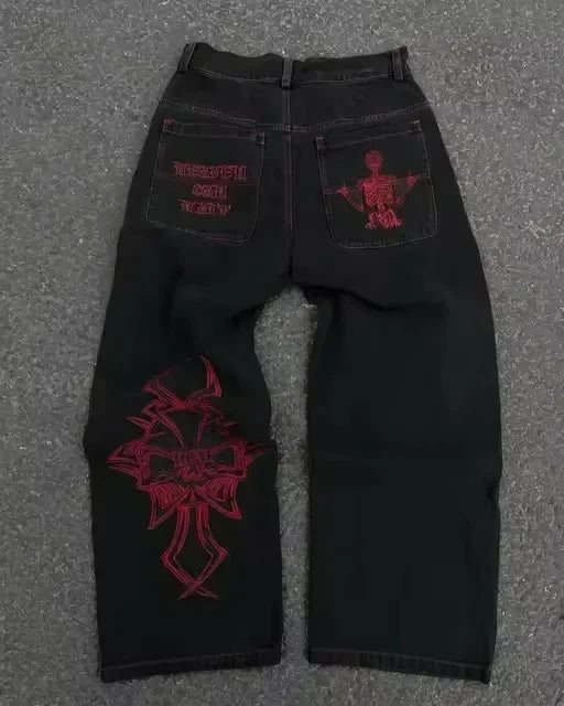 Men Harajuku Hip Hop Cross Graphic Jeans