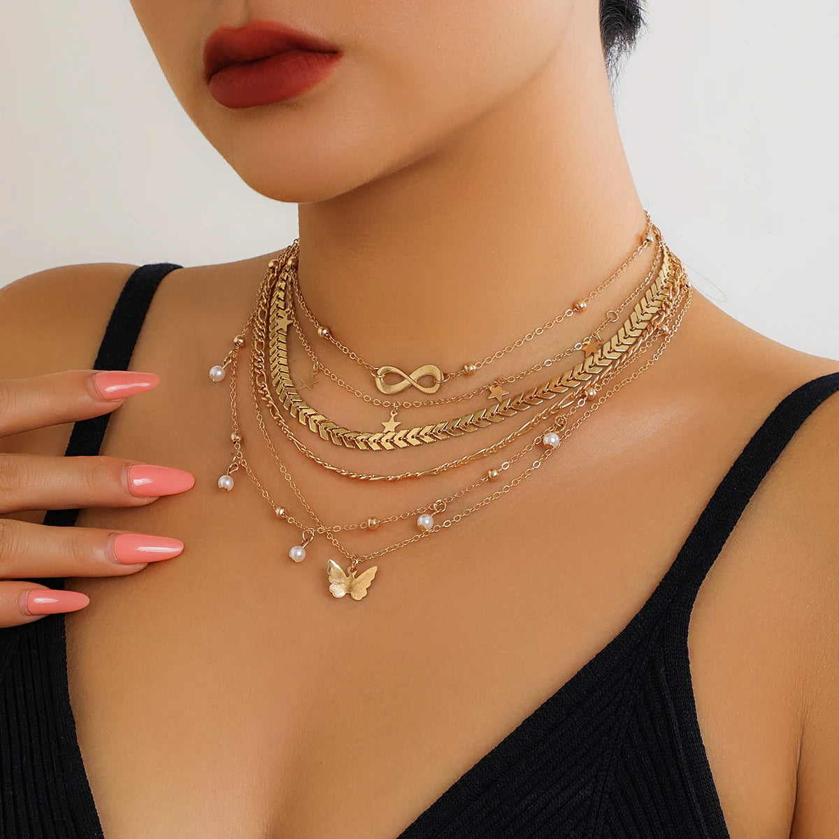 Women Multilayer Thin Link Choker Aesthetic Wed Jewelry