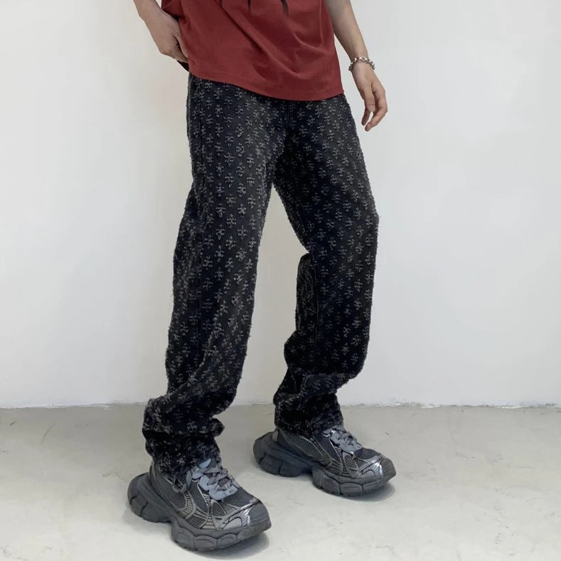 New Black Men's Designer Straight Leg Baggy Pants