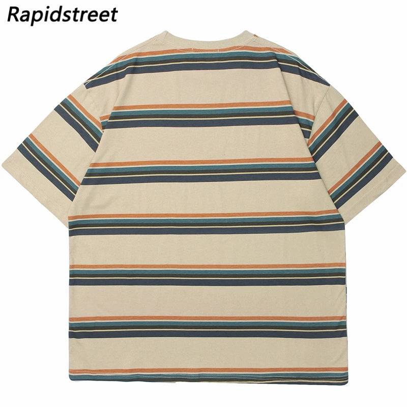 T-Shirt Streetwear Casual Gestreifte Männer Kurzarm Tops