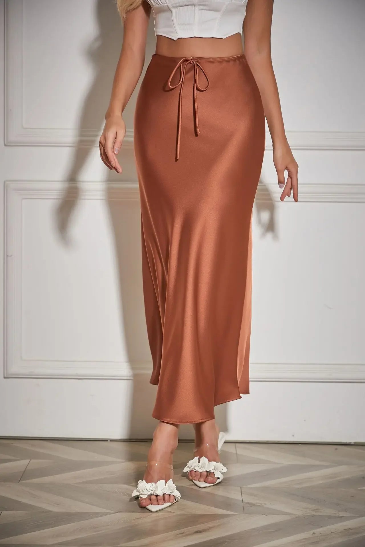 High Waist Skirts for Women Temperament Elegant Black Satin Skirt Classics Versatile Slim Long Skirt