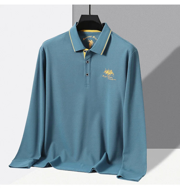 Neues Herren-T-Shirt mit klassischem Kragen und Stickerei, modisch, lässig, langärmelig