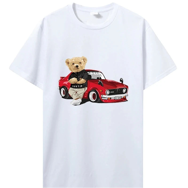 T-Shirt mit Grafik für Herren mit Teddybär-Rennauto