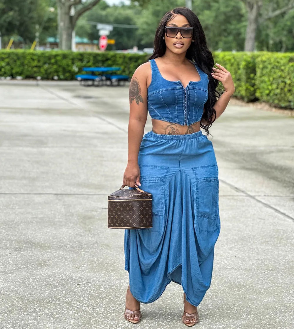 Women Loose Casual Solid Irregular Long Skirt