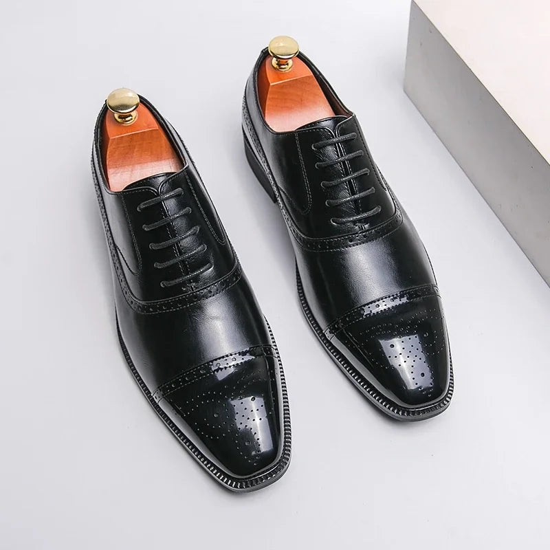 Men Brown Black Business Lace-up Pu Office Brogue Shoes