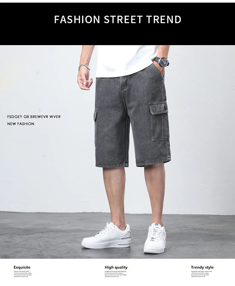 Denim Shorts für Herren Cargohose Baggy Bermuda Jeans Männliche Strandhose