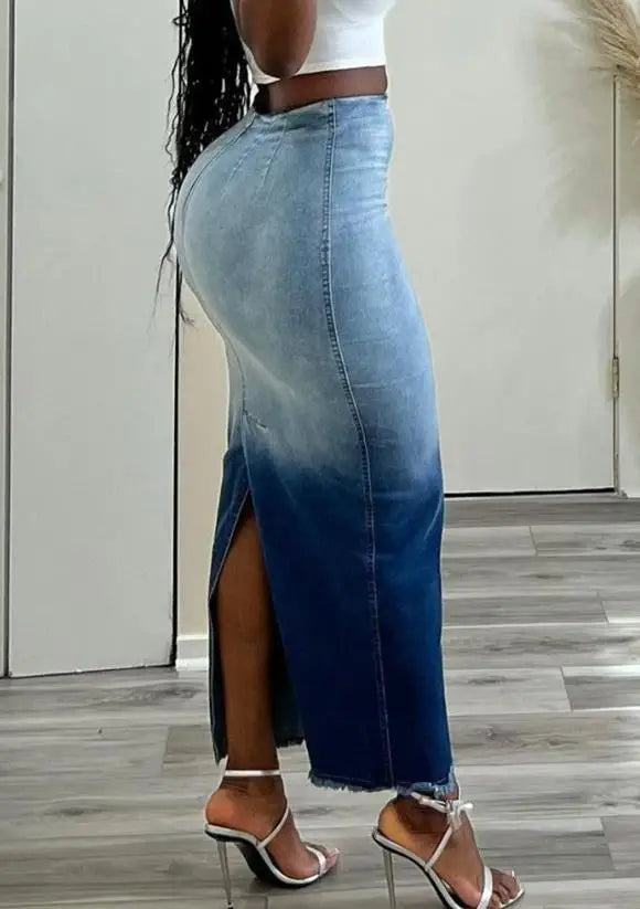 Women Tie Dye Print Raw Hem Denim Skirts
