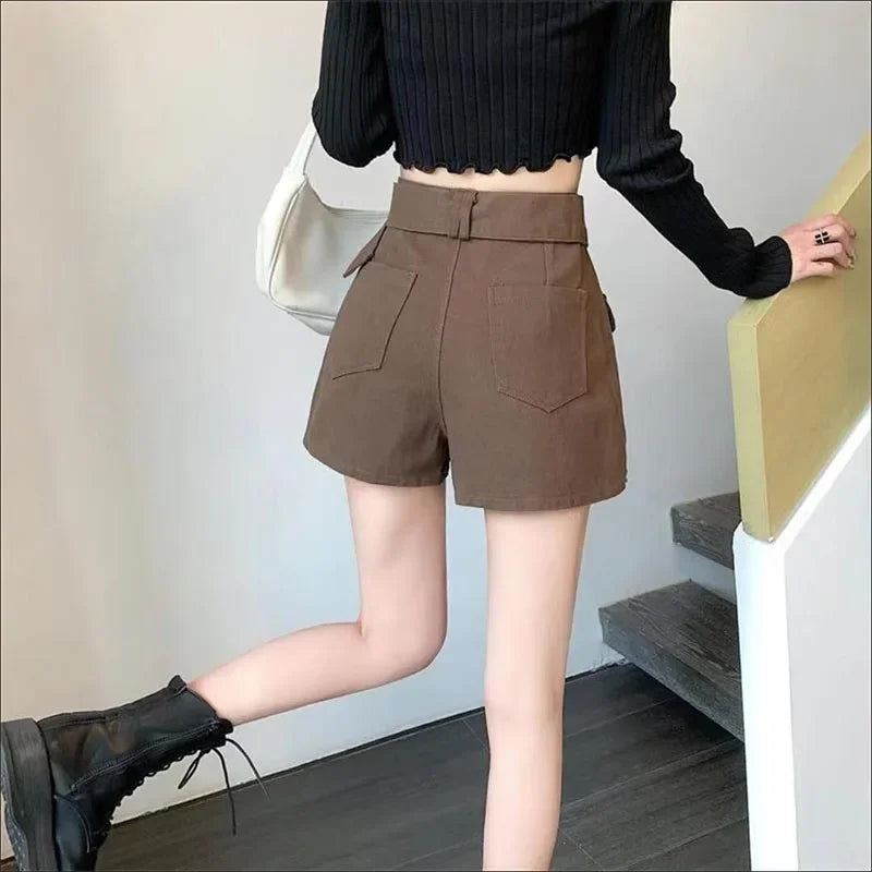 Lucyever High Waist Mini Skirt with Belt Short Culotte Skirt