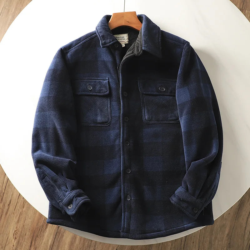 Warmes kariertes Winter-Fleece-Leinenhemd für Herren