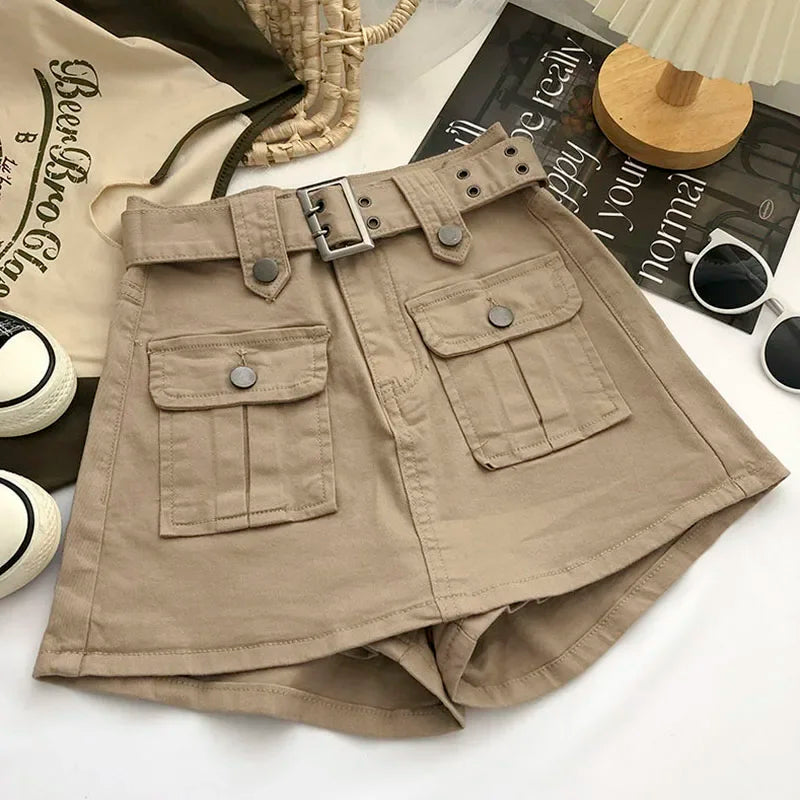 Lucyever High Waist Mini Skirt with Belt Short Culotte Skirt