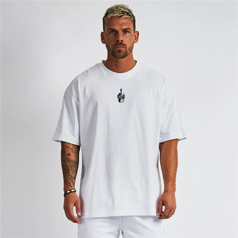 Mesh Oversized T-Shirt Herren Überschnittene Schultern Halbarm