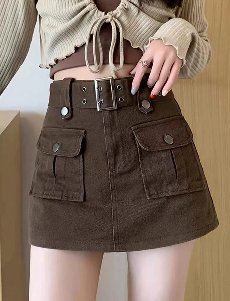 Lucyever High Waist Mini Skirt with Belt Short Culotte Skirt