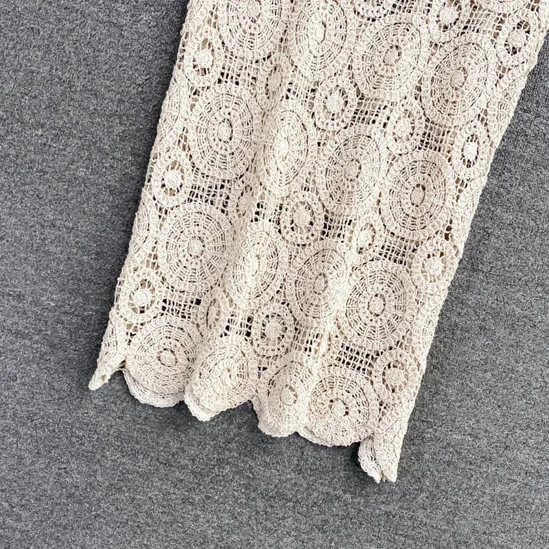 Damen Etui-Röcke mit hoher Taille und Häkelmuster