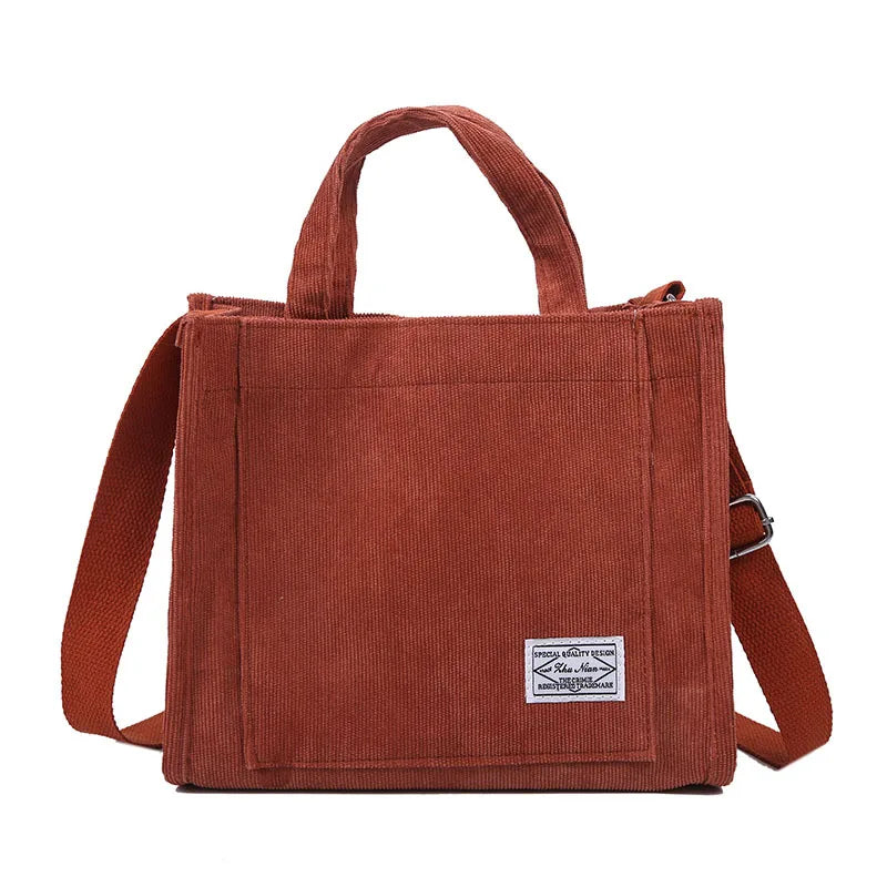 Damen Cord Schultertaschen mit Reißverschluss