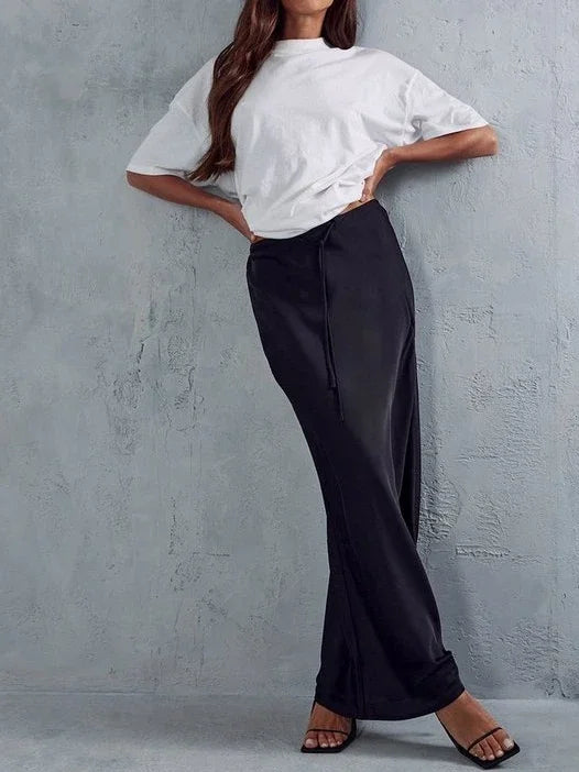 High Waist Skirts for Women Temperament Elegant Black Satin Skirt Classics Versatile Slim Long Skirt