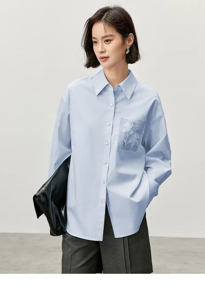 Autumn Loose Fit Drop Long Sleeve Simple Commute Shirts