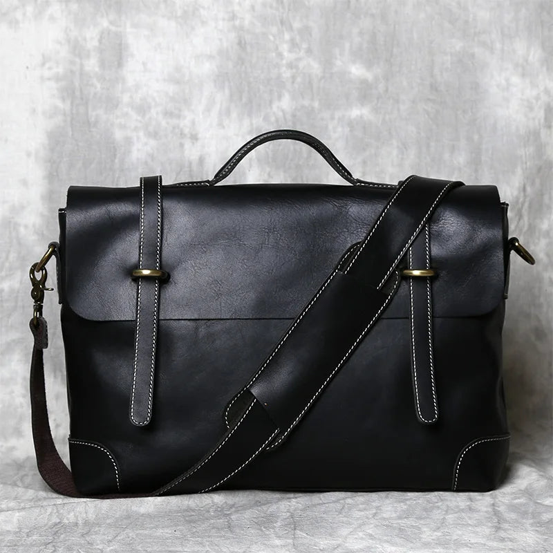 Men's Top Layer Cowhide Briefcase Crazy Horse Leather Bag