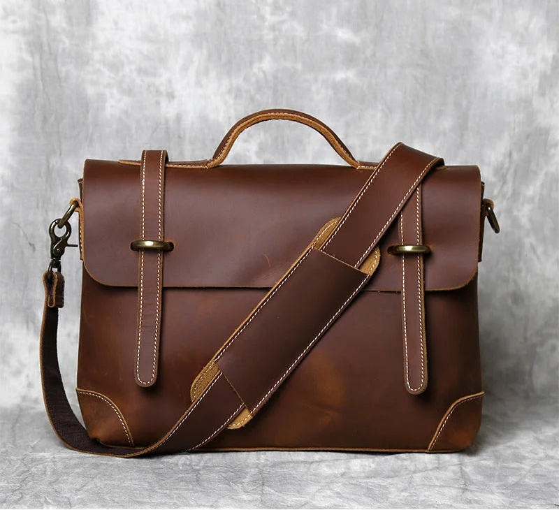 Men's Top Layer Cowhide Briefcase Crazy Horse Leather Bag