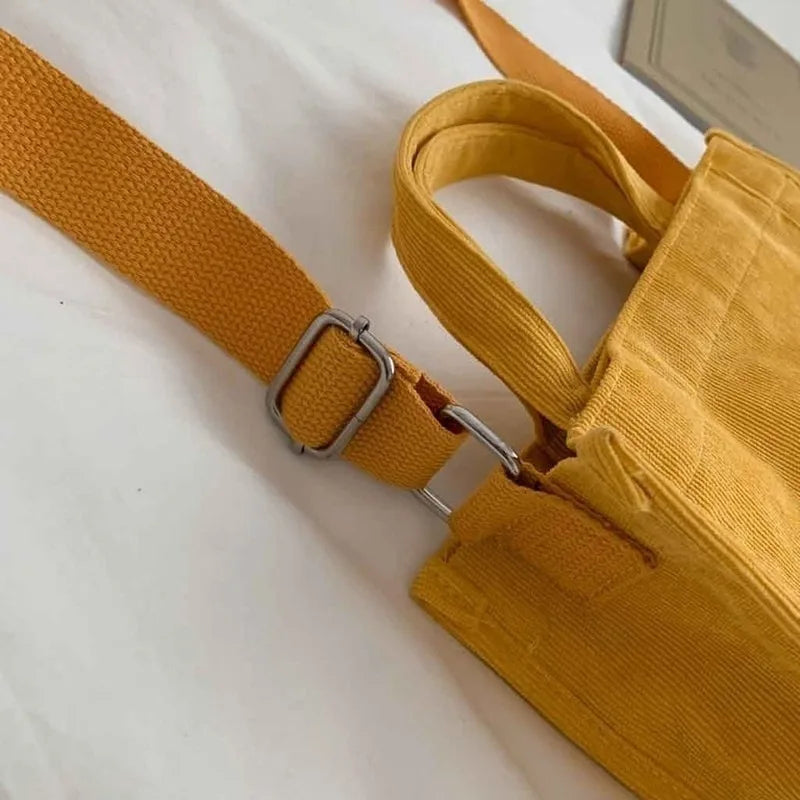 Damen Cord Schultertaschen mit Reißverschluss