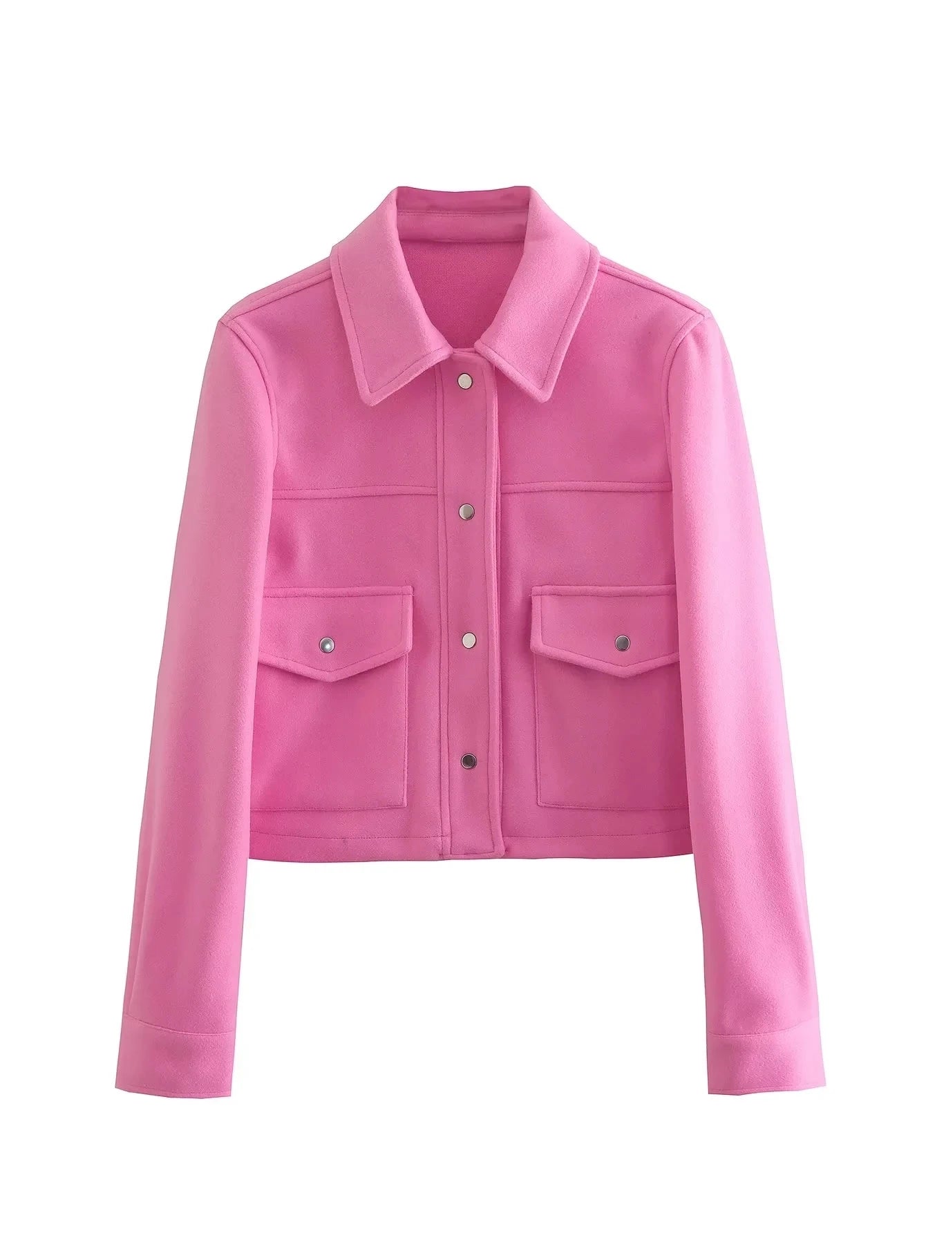 Womens Autumn Fashion Solid Front Pockets Button Long Sleeve Jacket