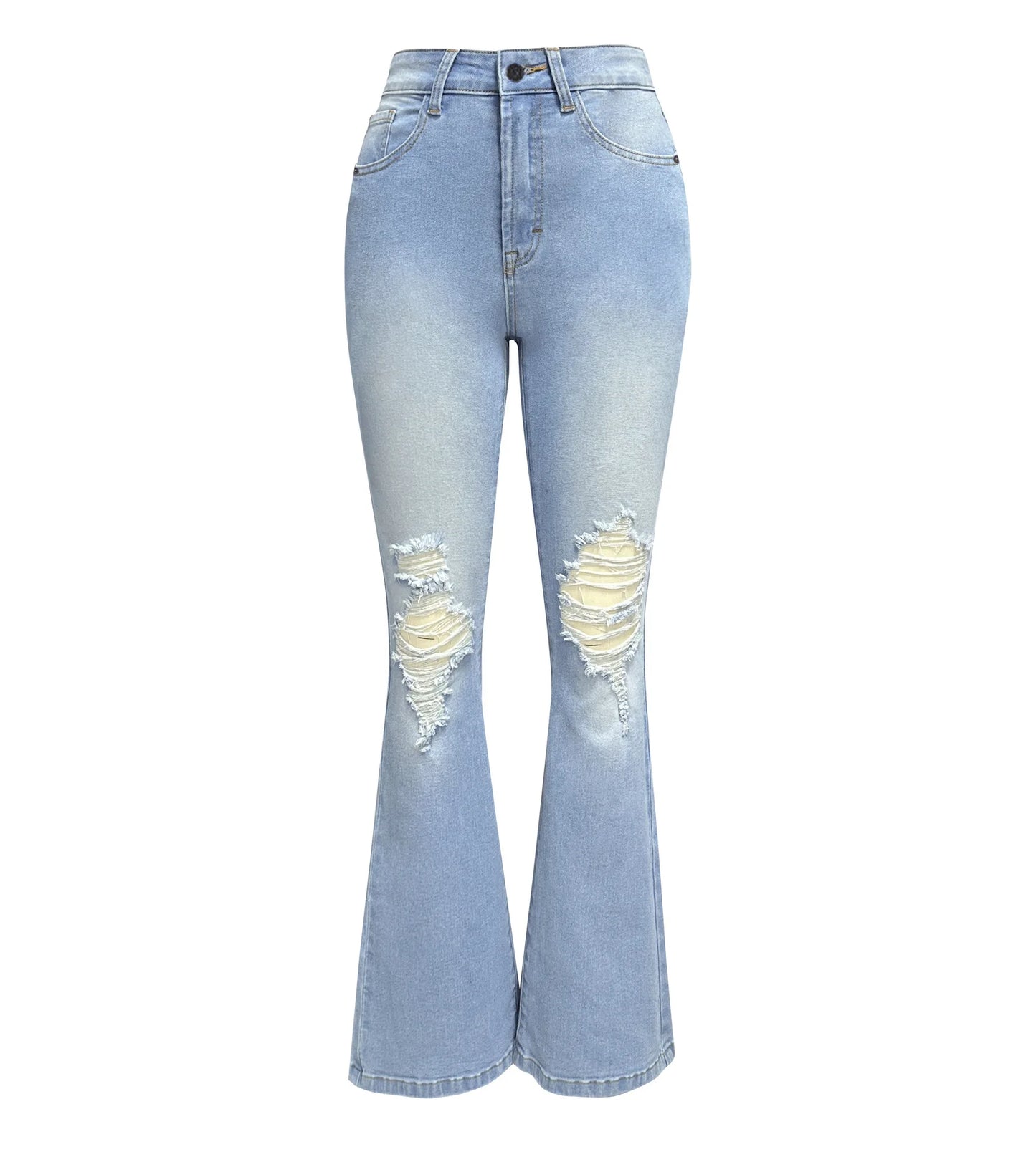 Schlanke Jeanshose mit Lochmuster und hoher Taille für Damen