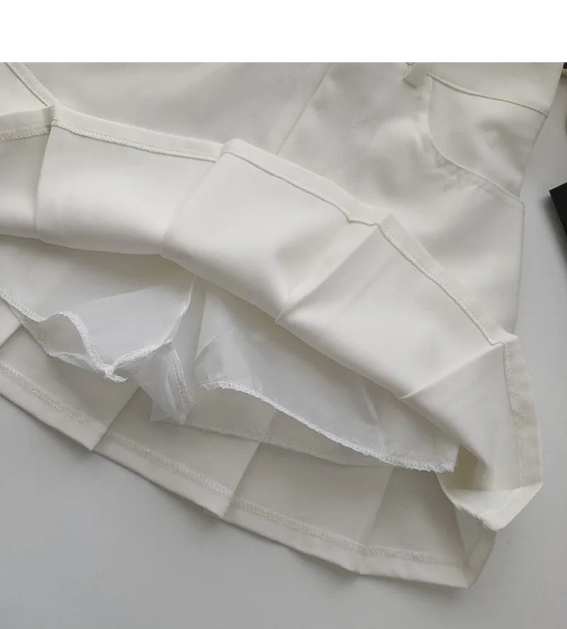 Vintage High Waist Pleated Skirt Women College Style with Safety Pants