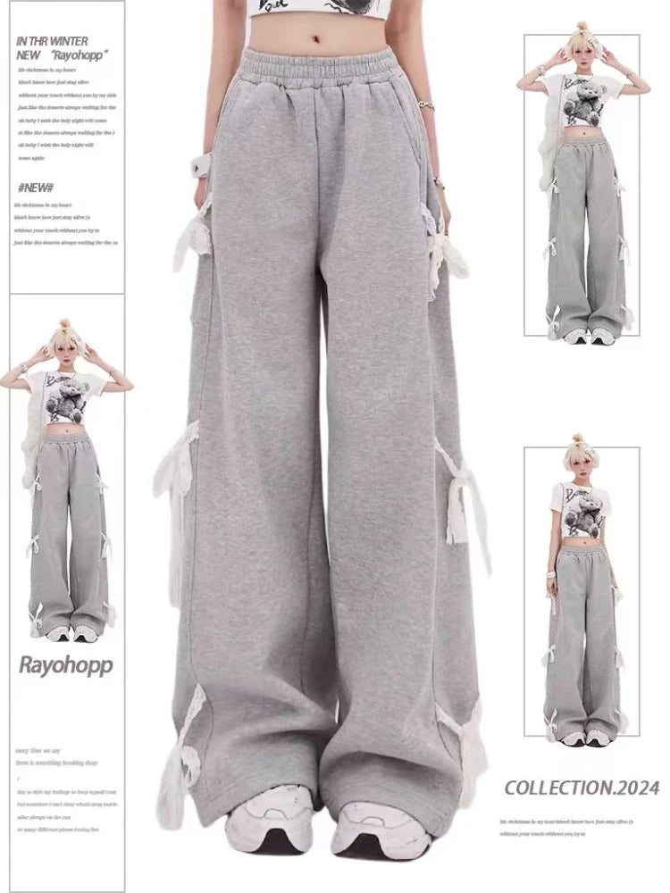 Graue Hose mit Schnürung aus Spitze für Damen