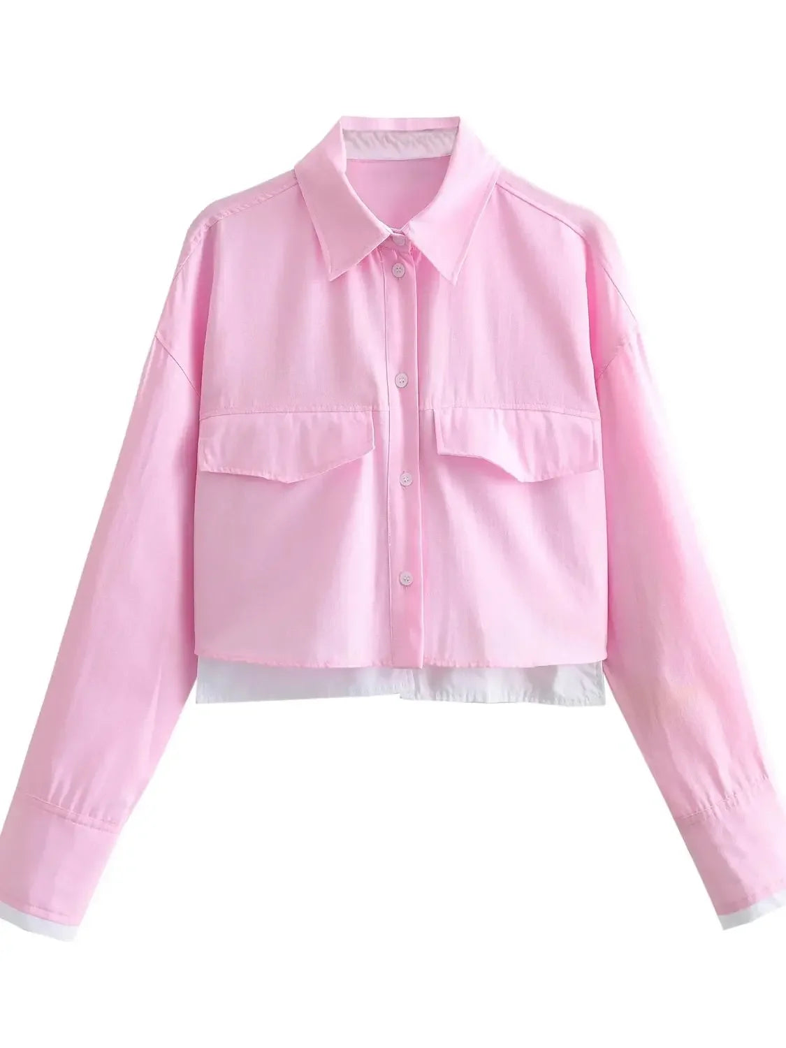 Women Fashion Crop Oxford Blouse Shirt