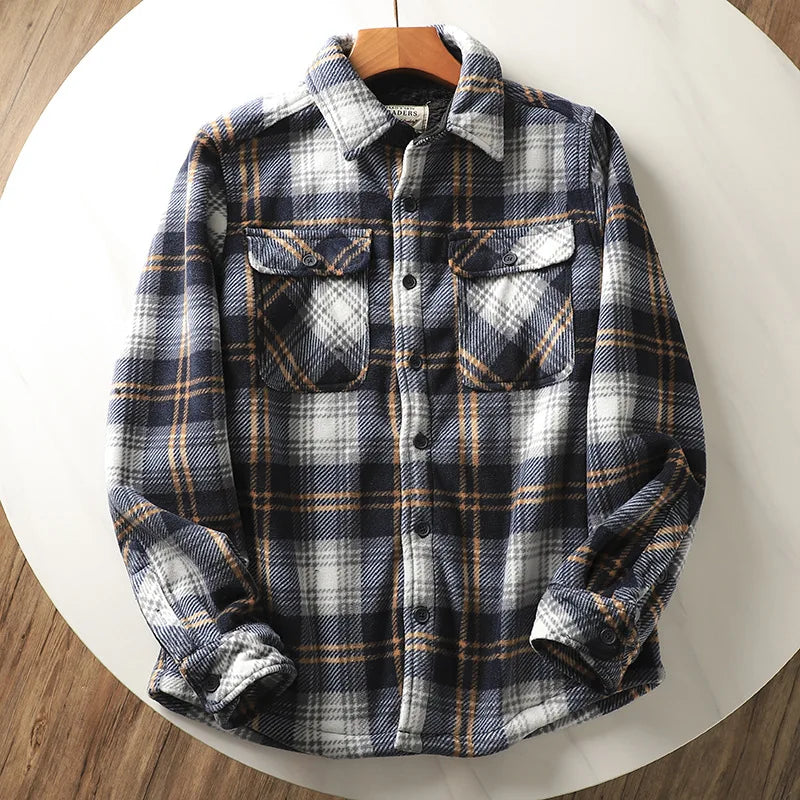 Warmes kariertes Winter-Fleece-Leinenhemd für Herren