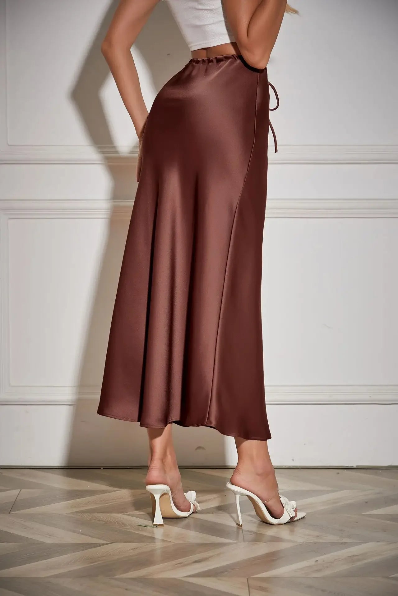 High Waist Skirts for Women Temperament Elegant Black Satin Skirt Classics Versatile Slim Long Skirt