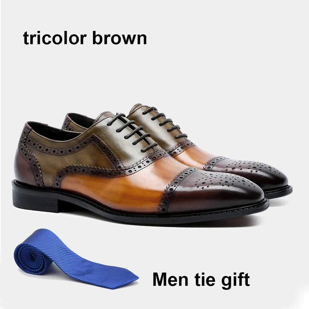 Mens Color Block Genuine Leather Formal Oxford Shoes