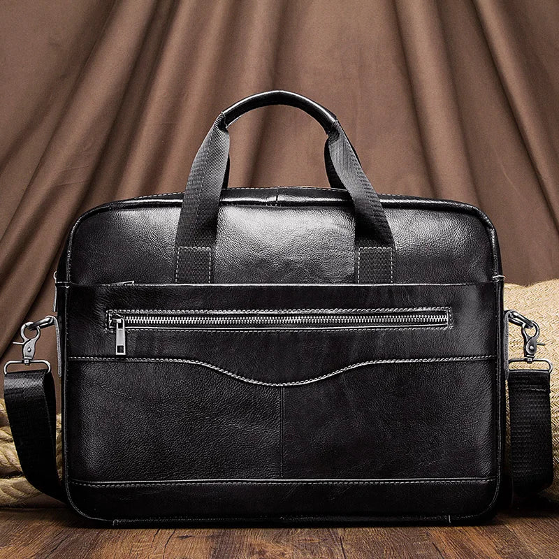 Herren Aktentasche aus echtem Leder, tragbare Bürohandtasche