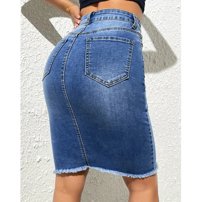 Knielanger Stretch-Jeansrock für Damen, legerer, figurbetonter Rock