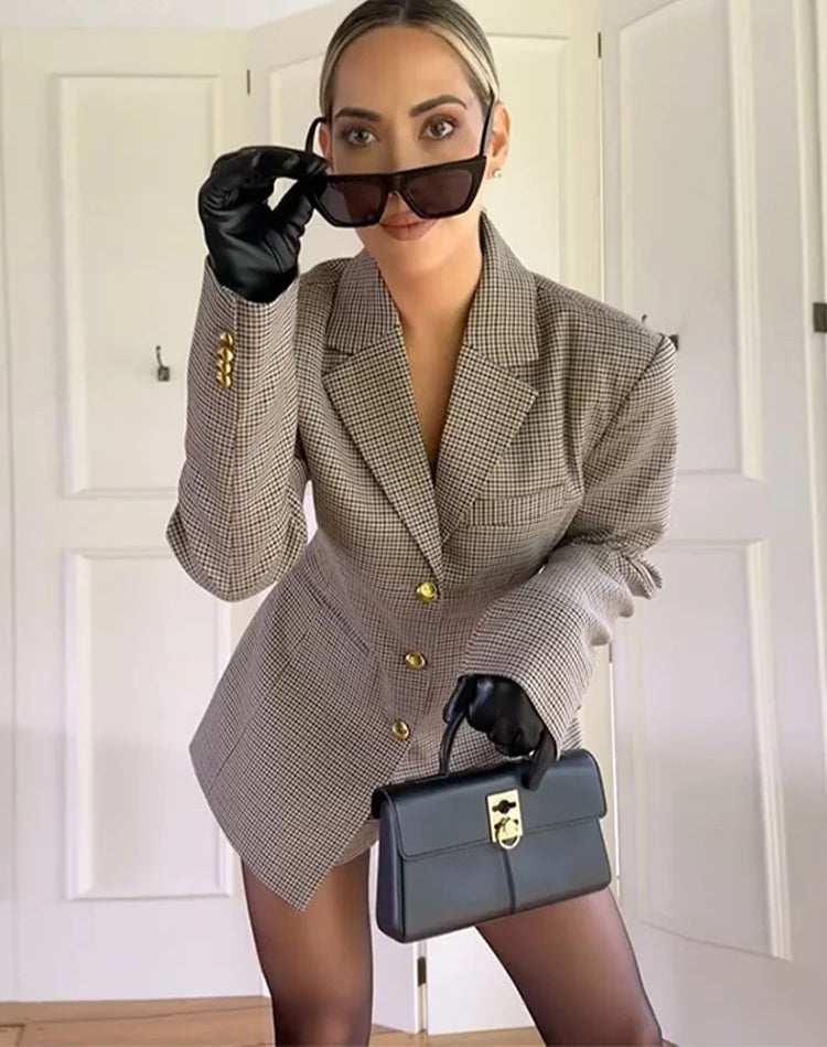 New Fashion Plaid Lapel Belt Coat