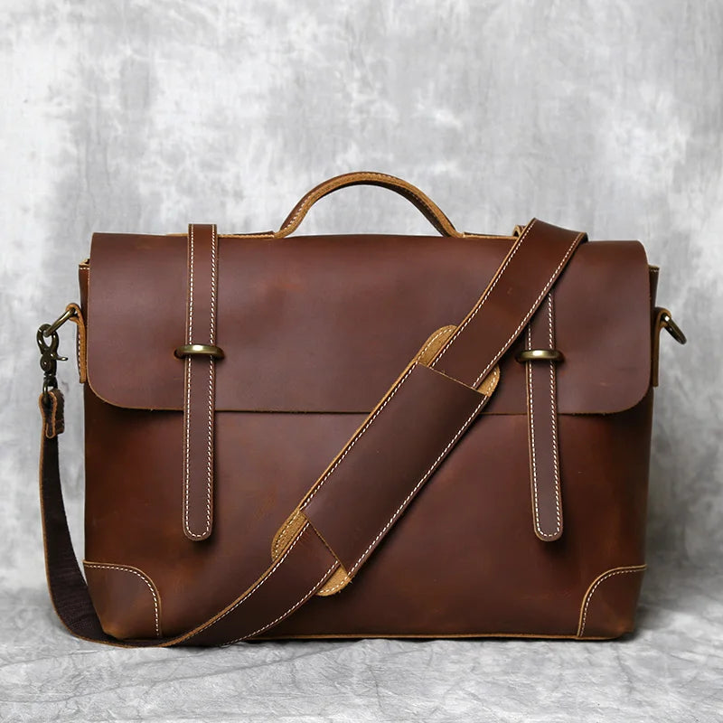 Men's Top Layer Cowhide Briefcase Crazy Horse Leather Bag