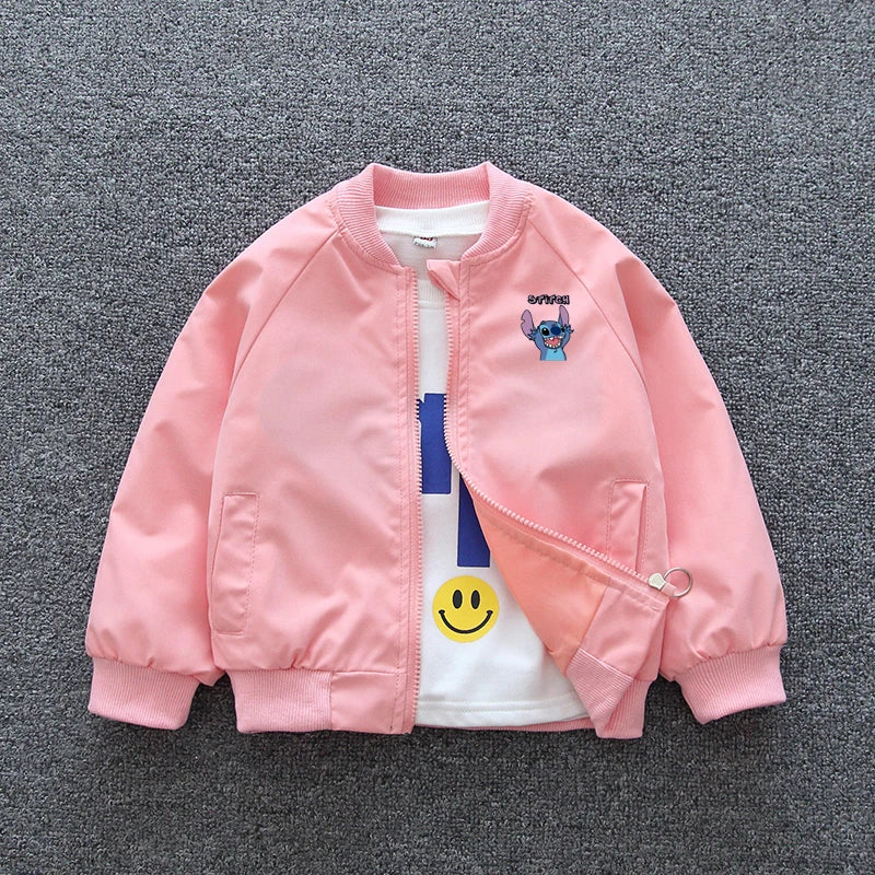 Children Boy Cartoon Lilo and Stitch Zipper Long Sleeve Windproof Outerwear